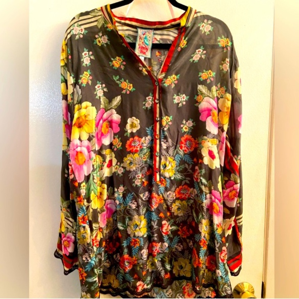 Johnny Was Silk Shirt Size L